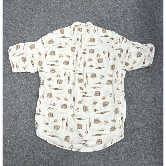 WOOLRICH Button Up Shirt ~ Fish Fishing Tackle Rod Reel Lure ~ Tan Short Sleeve - Picture 6 of 6